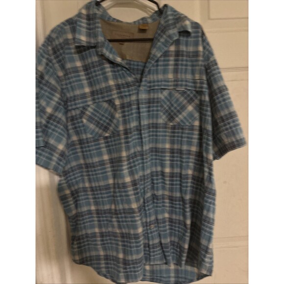 Clearwater Outfitters Shirt Men XXL 2XL Blue Plaid Cotton Button Up Short Sleeve - Picture 1 of 7